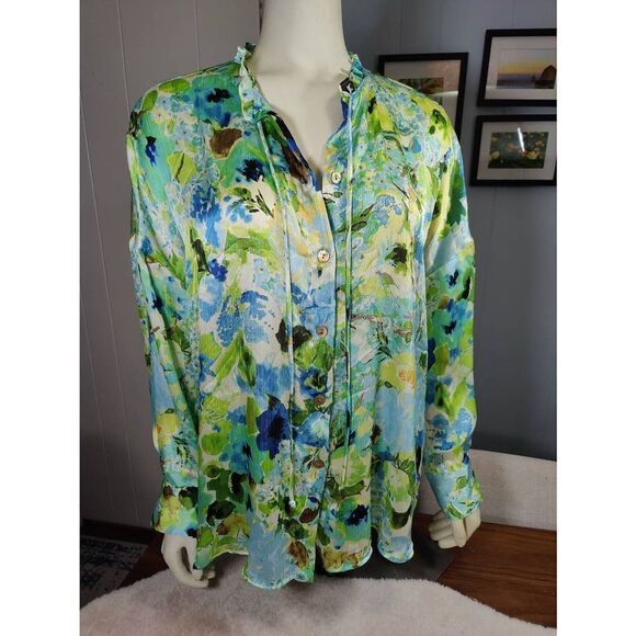 Zara Polyester Silky Long Sleeve Floral Blouse, NWOT - Picture 1 of 5